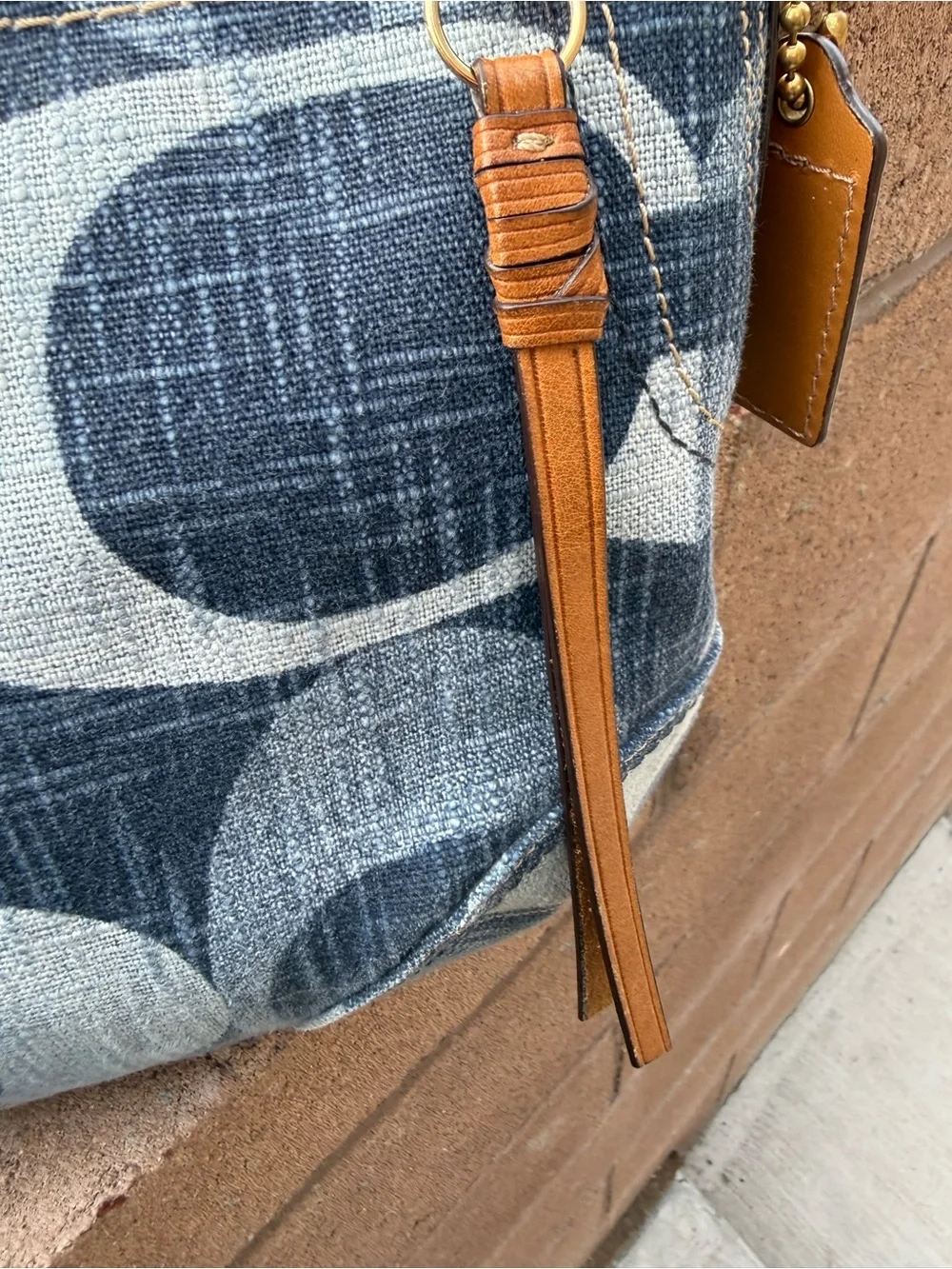 Rare Vintage Coach Denim Jumbo Signature Hobo Bag Leather #12190